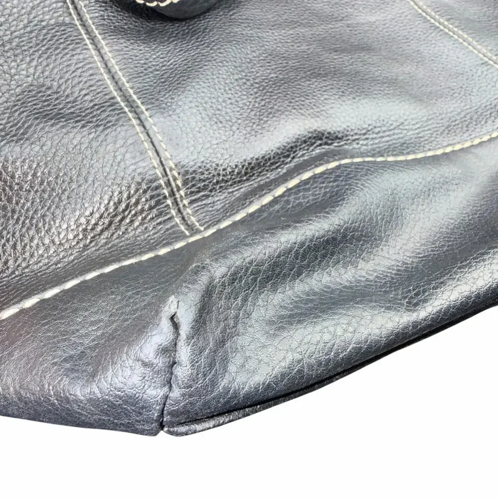 Luxy Black Leather Tote Bag Contrast Stitch Shoulder Handbag